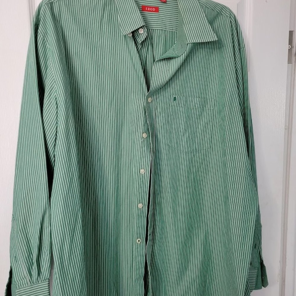 Men's Izod green pinstripe‎ L/S button-down XXL